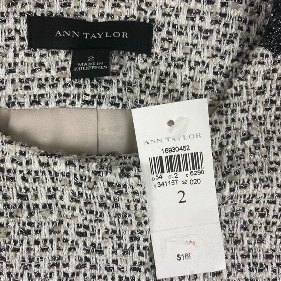 Ann Taylor Gray Gray Woven Collarless Parchwork Jacket & Skirt Set NEW - Picture 11 of 13